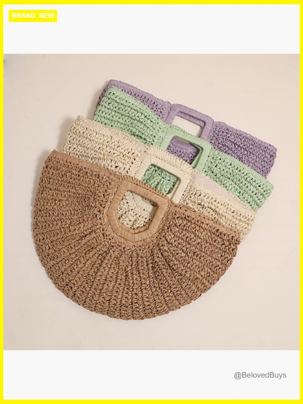 Straw Woven Tote Bag with Geometric Handles Beach Holiday Ladies Handbag - Picture 4 of 7